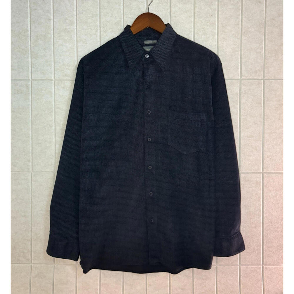 Bruno Textured Cord Navy Blue 100% Cotton Button Up Shirt Mens Medium‎